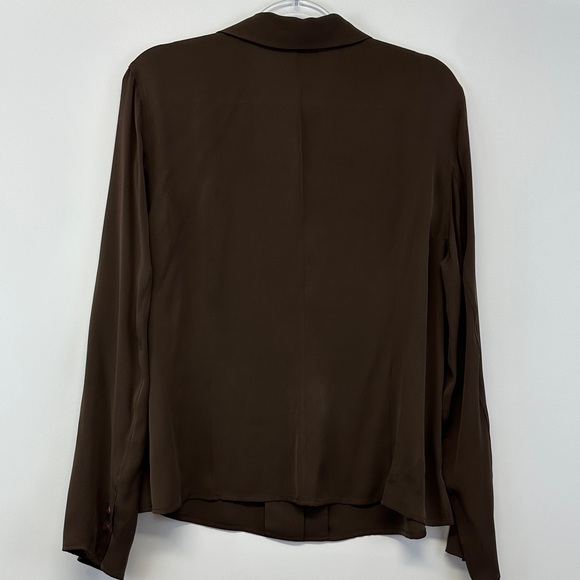 Vintage Kate Hill Silk Chocolate Brown Button Down Blouse 90s Career Top 14 - Picture 6 of 7